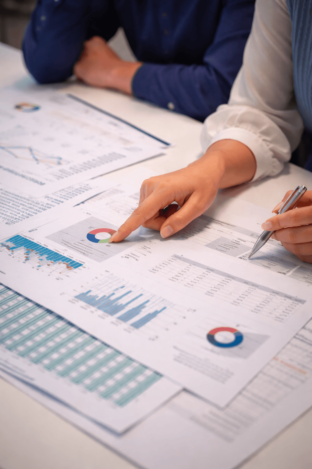 Team reviewing business analytics and performance reports