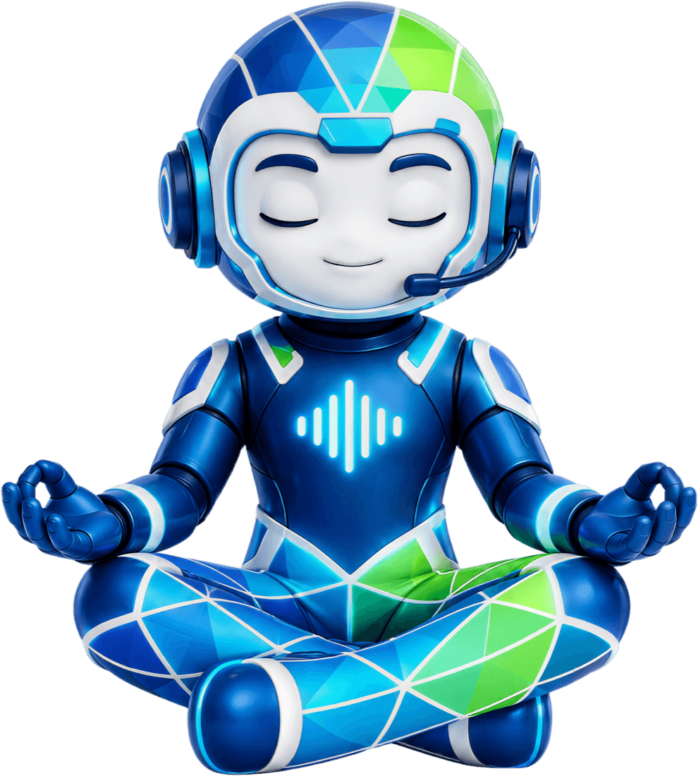 Bridge, the Bridge Voice mascot, sitting calmly - always on, never stressed