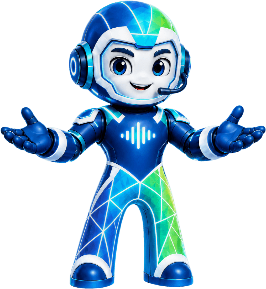 Bridge, the Bridge Voice mascot, greeting a caller with a wave