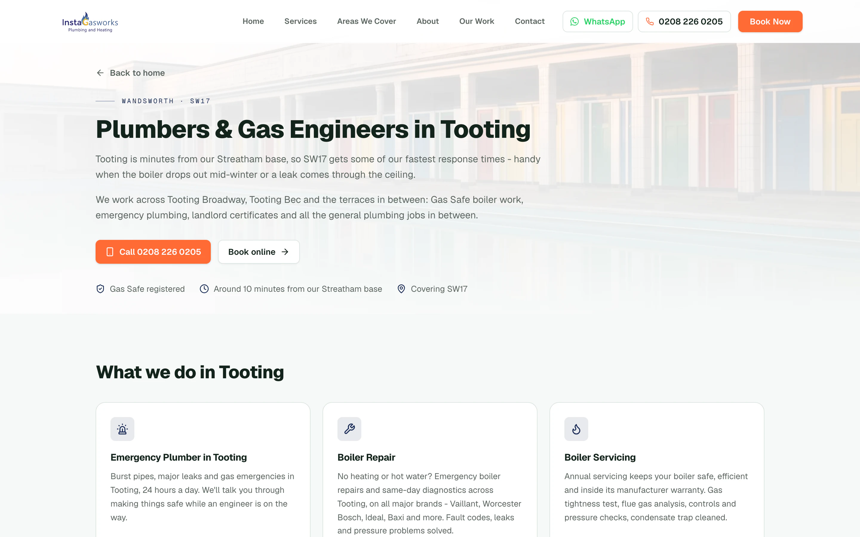 The Plumbers & Gas Engineers in Tooting area page with its services and Gas Safe details