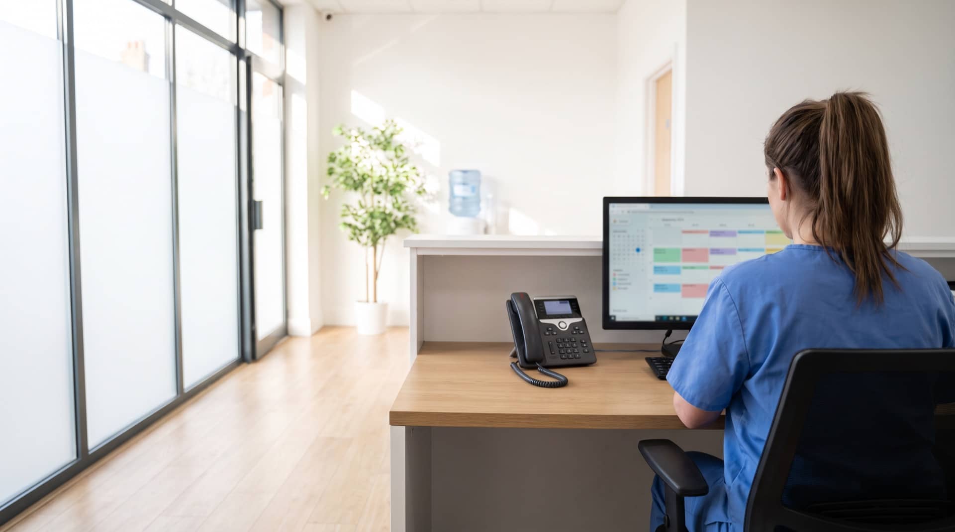 A modern dental practice reception with calls answered by Bridge Voice